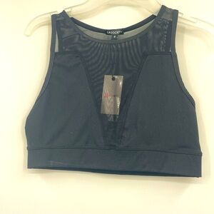 La Society Black Mesh V-Neck Crop Top – Size Small (NWT)
